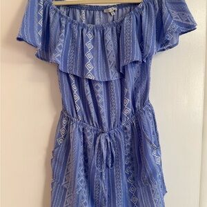 Iris Blue Geometric Off-Shoulder Mini Dress